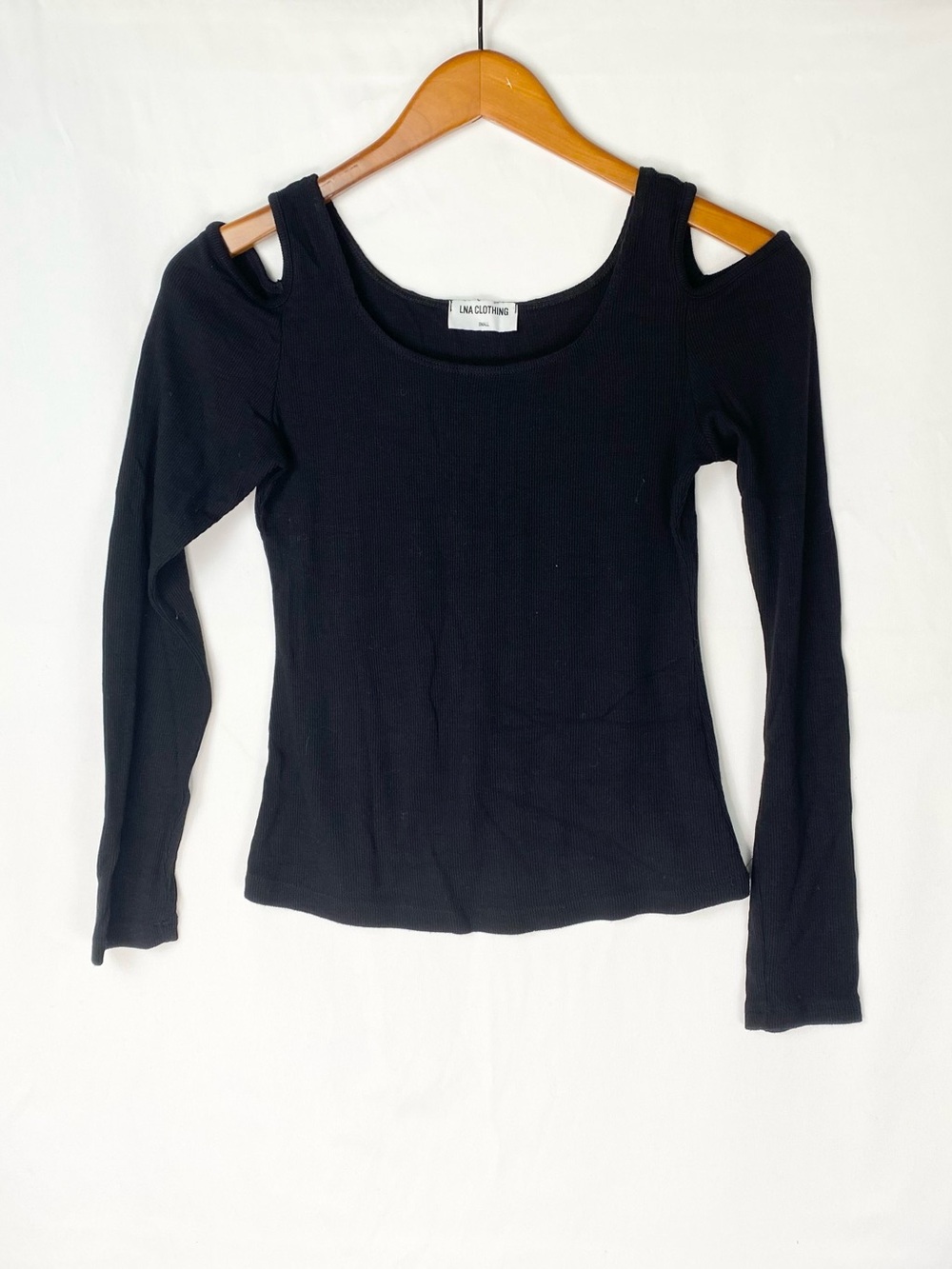 LNA Cold Shoulder Cut Out Black Top Small Ribbed Long Sleeve